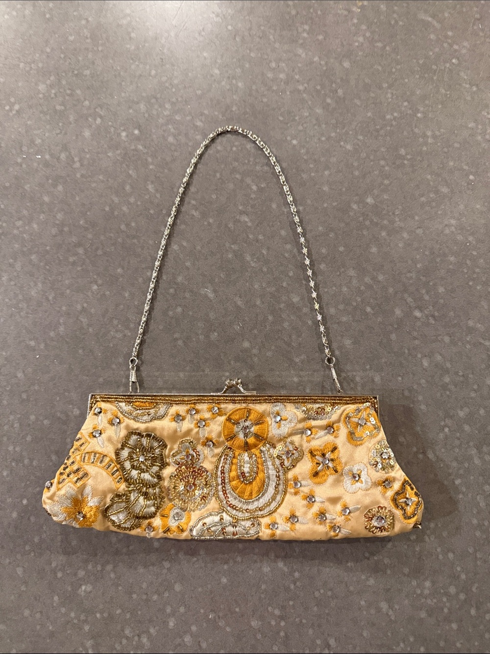 Embroidered Yellow Beaded Evening Clutch